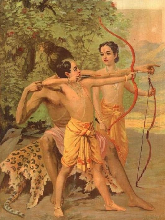 Vishwamitra giving Archery lessons to Rama and Lakshmana