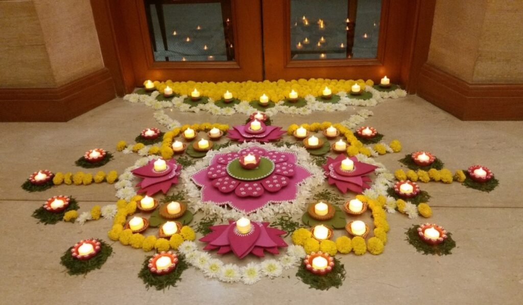 Diwali Decorated House using rangoli and toran